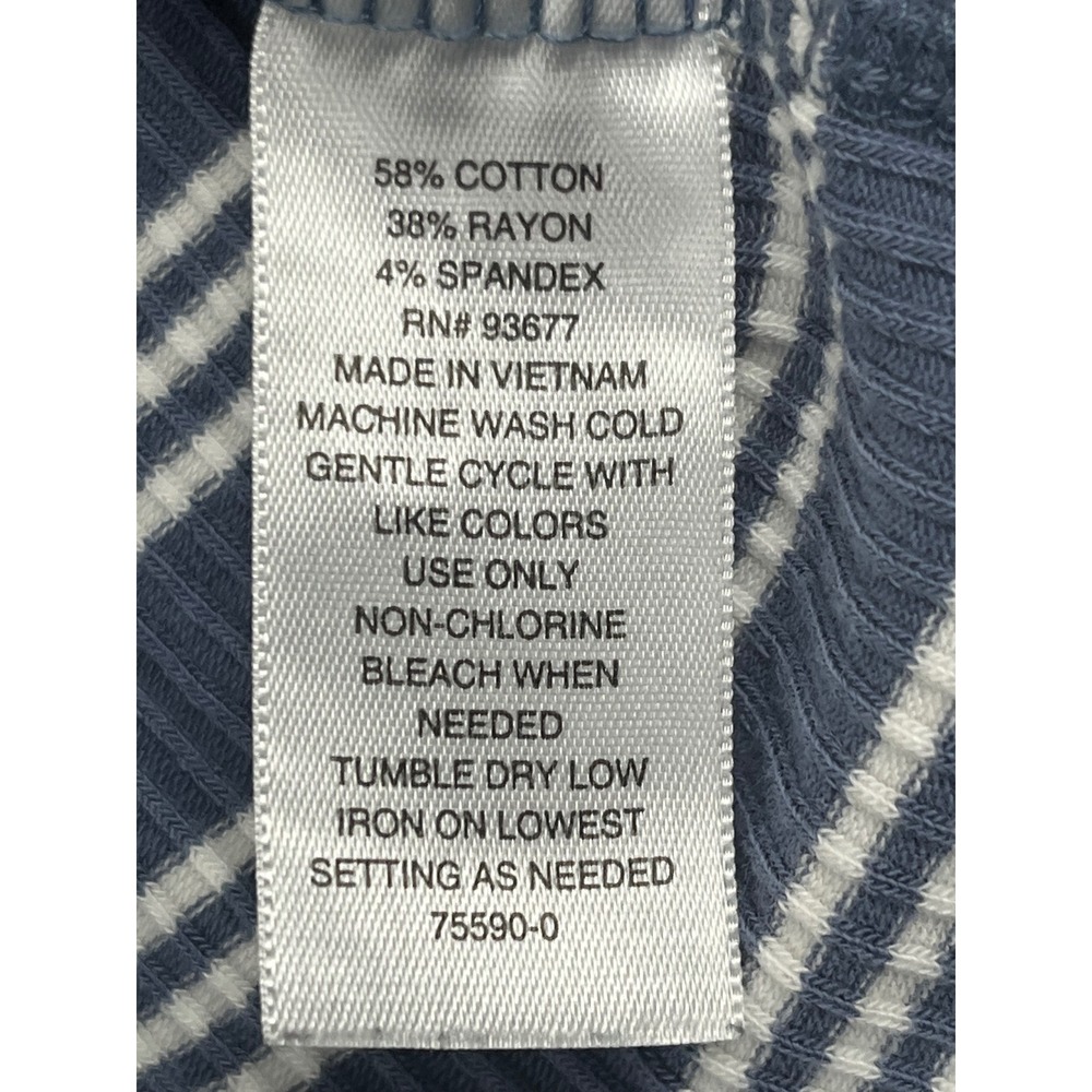 a.n.a A New Approach Henley Top Womens Large Blue White Striped Ribbed L - Picture 3 of 7